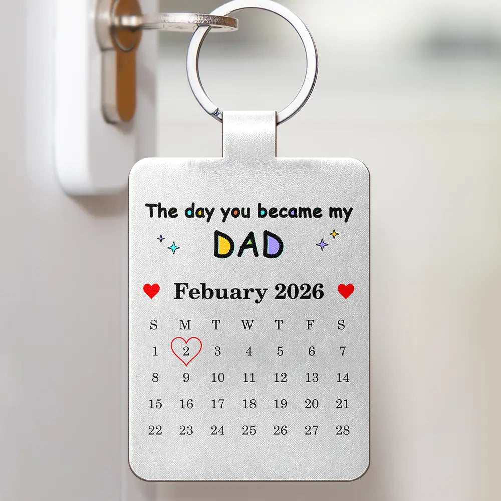 New Dad,New Mom,Gift For Father,Gift For Mother,Happy,Non-Eng,Photo - Pencil Sketch,Calendar,Sentimental - Custom Photo Pencil Sketch Calendar The Day You Became My Daddy Mommy - Personalized Custom Shaped Leather Keychain