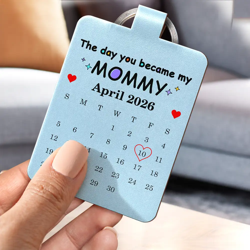 New Dad,New Mom,Gift For Father,Gift For Mother,Happy,Non-Eng,Photo - Pencil Sketch,Calendar,Sentimental - Custom Photo Pencil Sketch Calendar The Day You Became My Daddy Mommy - Personalized Custom Shaped Leather Keychain