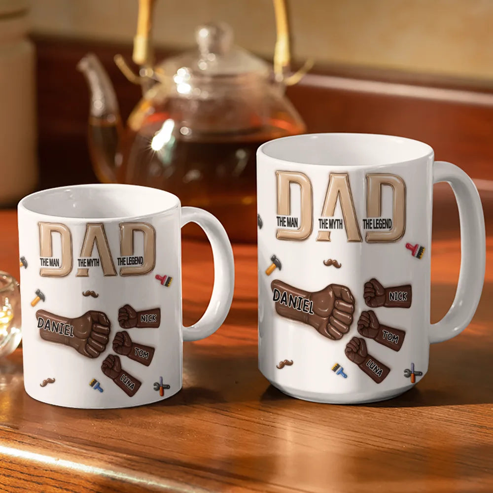 Gift For Father,Top Market,Afro Dad,Non-Eng,Icon,Confident - 3D Inflated Effect Ceramic Hand Punch Dad The Man The Myth The Legend - Personalized White Edge-to-Edge Mug