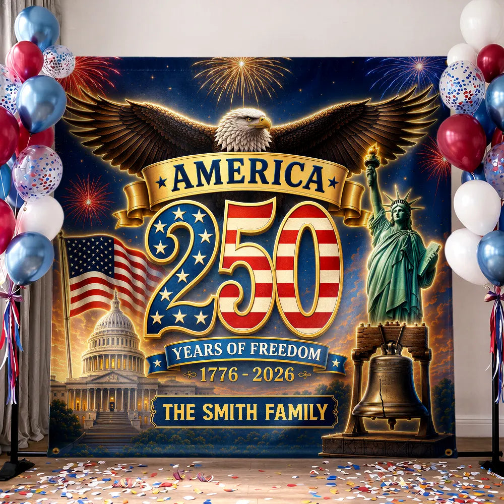America 250th,Independence Day,Family,Happy,Proud - Vintage United States Of America 250th Anniversary - Personalized Backdrop