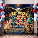 America 250th,Independence Day,Family,Happy,Proud - Vintage United States Of America 250th Anniversary - Personalized Backdrop