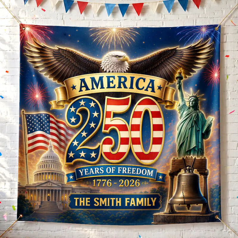 America 250th,Independence Day,Family,Happy,Proud - Vintage United States Of America 250th Anniversary - Personalized Backdrop
