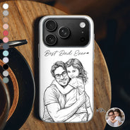 Gift For Father,Gift For Grandpa,Non-Eng,Photo - Pencil Sketch (Bold),Proud - Custom Photo Bold Sketch Best Dad Grandpa Ever Family Portrait - Personalized Clear Phone Case