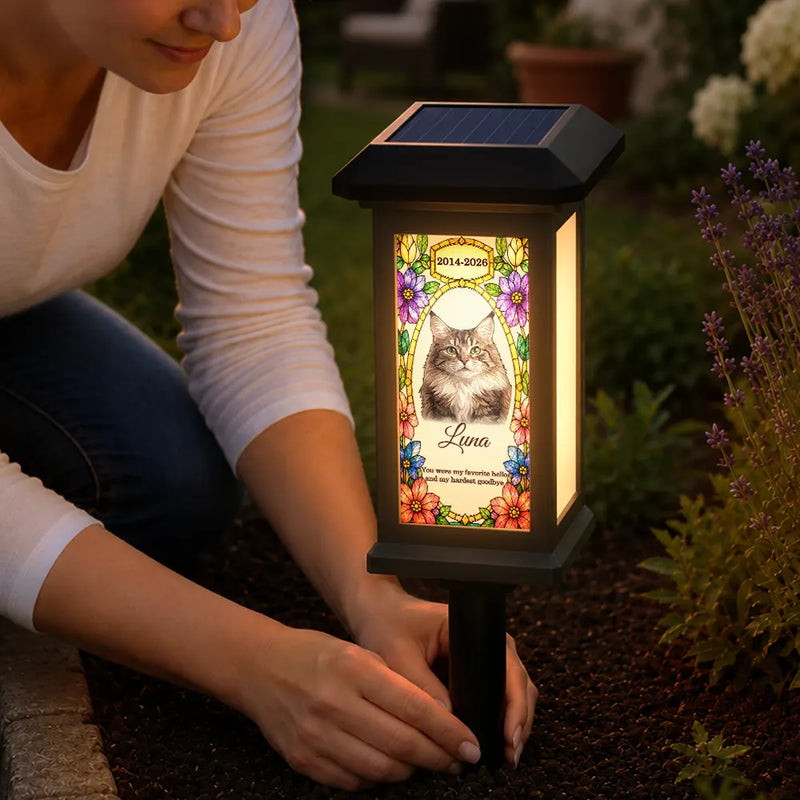 Top Market,Art Design,Christmas,Sympathetic,Pet Lovers,Memorial,Photo - Stained Glass - Custom Photo Stained Glass Memorial Dog Cat Pet Your Light Will Always Shine In My Heart - Personalized Solar Garden Light