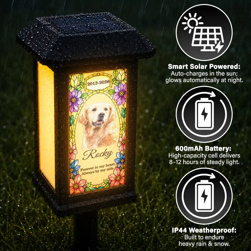 Top Market,Art Design,Christmas,Sympathetic,Pet Lovers,Memorial,Photo - Stained Glass - Custom Photo Stained Glass Memorial Dog Cat Pet Your Light Will Always Shine In My Heart - Personalized Solar Garden Light