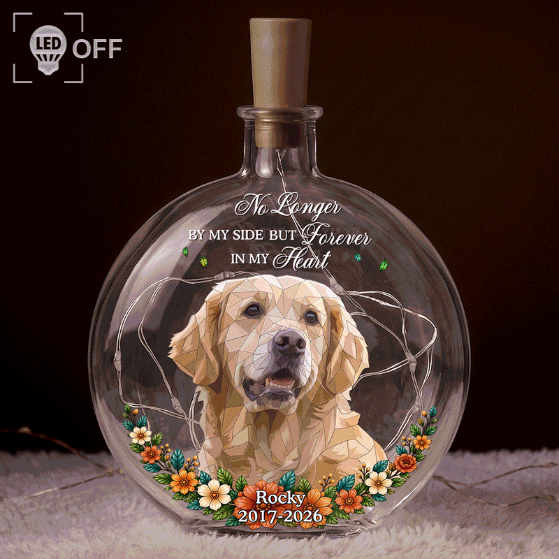 Art Design,Christmas,Pet Memorial,Sympathetic,Pet Lovers,Memorial,Photo - Stained Glass - Custom Photo Stained Glass Memorial Pet Forever In My Heart Always Loved - Personalized Round Flat Bottle Light
