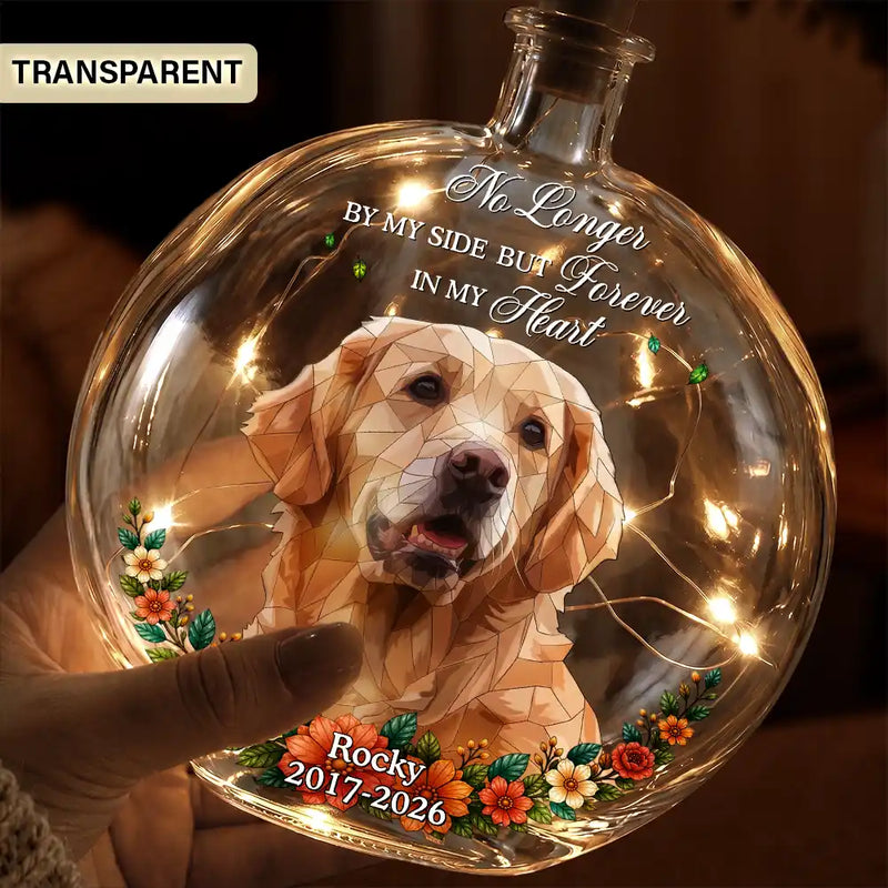 Art Design,Christmas,Pet Memorial,Sympathetic,Pet Lovers,Memorial,Photo - Stained Glass - Custom Photo Stained Glass Memorial Pet Forever In My Heart Always Loved - Personalized Round Flat Bottle Light