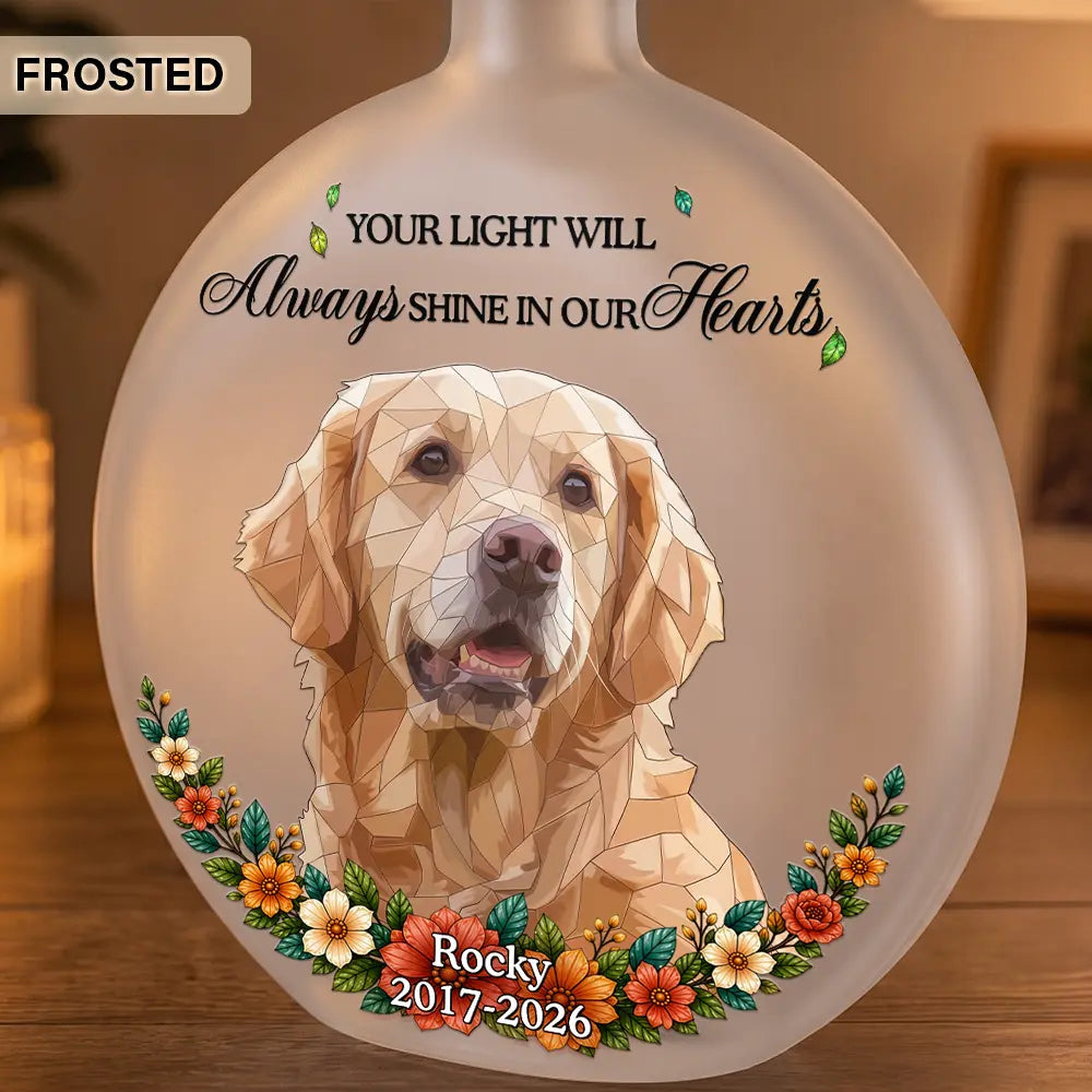 Art Design,Christmas,Pet Memorial,Sympathetic,Pet Lovers,Memorial,Photo - Stained Glass - Custom Photo Stained Glass Memorial Pet Forever In My Heart Always Loved - Personalized Round Flat Bottle Light