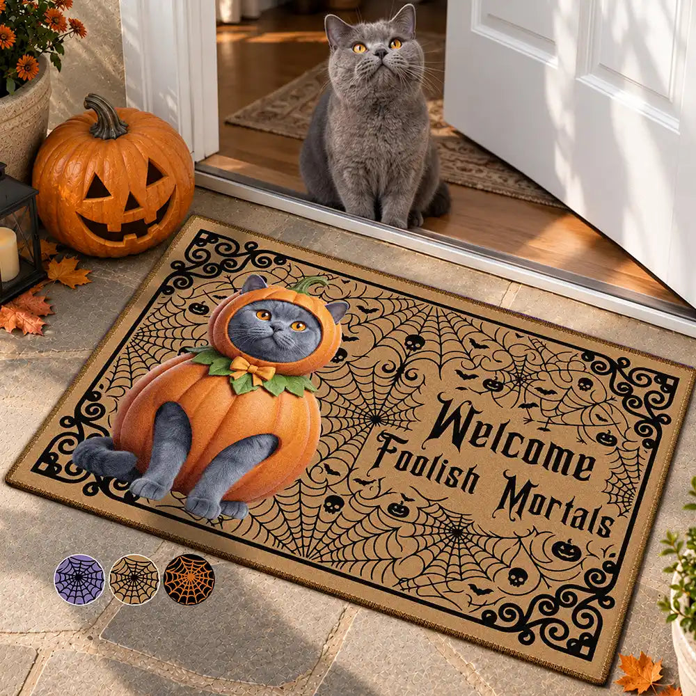 Art Design, Custom Photo, Halloween, Pet Lovers, Photo - Halloween Theme Accessories 3D Cartoon, Playful, Top Market - Halloween Spooky Decor For Pet Lovers - Personalized Custom Photo Welcome Doormat