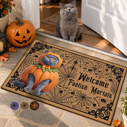 Art Design, Custom Photo, Halloween, Pet Lovers, Photo - Halloween Theme Accessories 3D Cartoon, Playful, Top Market - Halloween Spooky Decor For Pet Lovers - Personalized Custom Photo Welcome Doormat