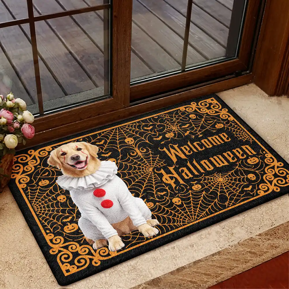 Art Design, Custom Photo, Halloween, Pet Lovers, Photo - Halloween Theme Accessories 3D Cartoon, Playful, Top Market - Halloween Spooky Decor For Pet Lovers - Personalized Custom Photo Welcome Doormat