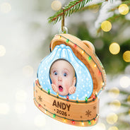 Playful, Christmas, Custom Photo, Gift For Kids, Cut-Face Photo - Custom Photo Cute Kid In Squishy Dumpling Steamer Basket Gift For Kids - Personalized Custom Shaped Acrylic Ornament