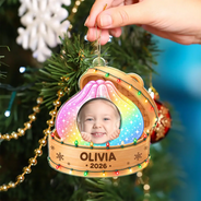 Playful, Christmas, Custom Photo, Gift For Kids, Cut-Face Photo - Custom Photo Cute Kid In Squishy Dumpling Steamer Basket Gift For Kids - Personalized Custom Shaped Acrylic Ornament