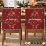 Christmas,Family,Custom Text,Happy - Family Name Tree Bell Star Shape Christmas Table Decor - Personalized Chair Back Cover
