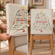 Christmas,Family,Custom Text,Happy - Family Name Tree Bell Star Shape Christmas Table Decor - Personalized Chair Back Cover