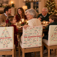 Christmas,Family,Custom Text,Happy - Family Name Tree Bell Star Shape Christmas Table Decor - Personalized Chair Back Cover