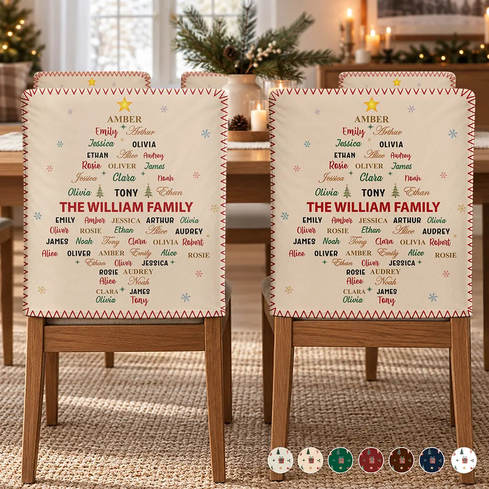 Family Name Tree Bell Star Shape Christmas Table Decor - Personalized Chair Back Cover