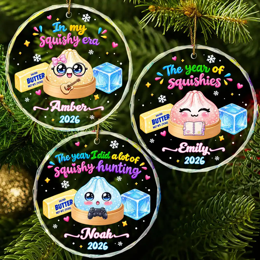 Top Market,Playful,Christmas,Gift For Kids,Icon - Custom Squishy Dumpling The Year Of Squishies Keepsake Gift For Kids - Personalized Circle Glass Ornament