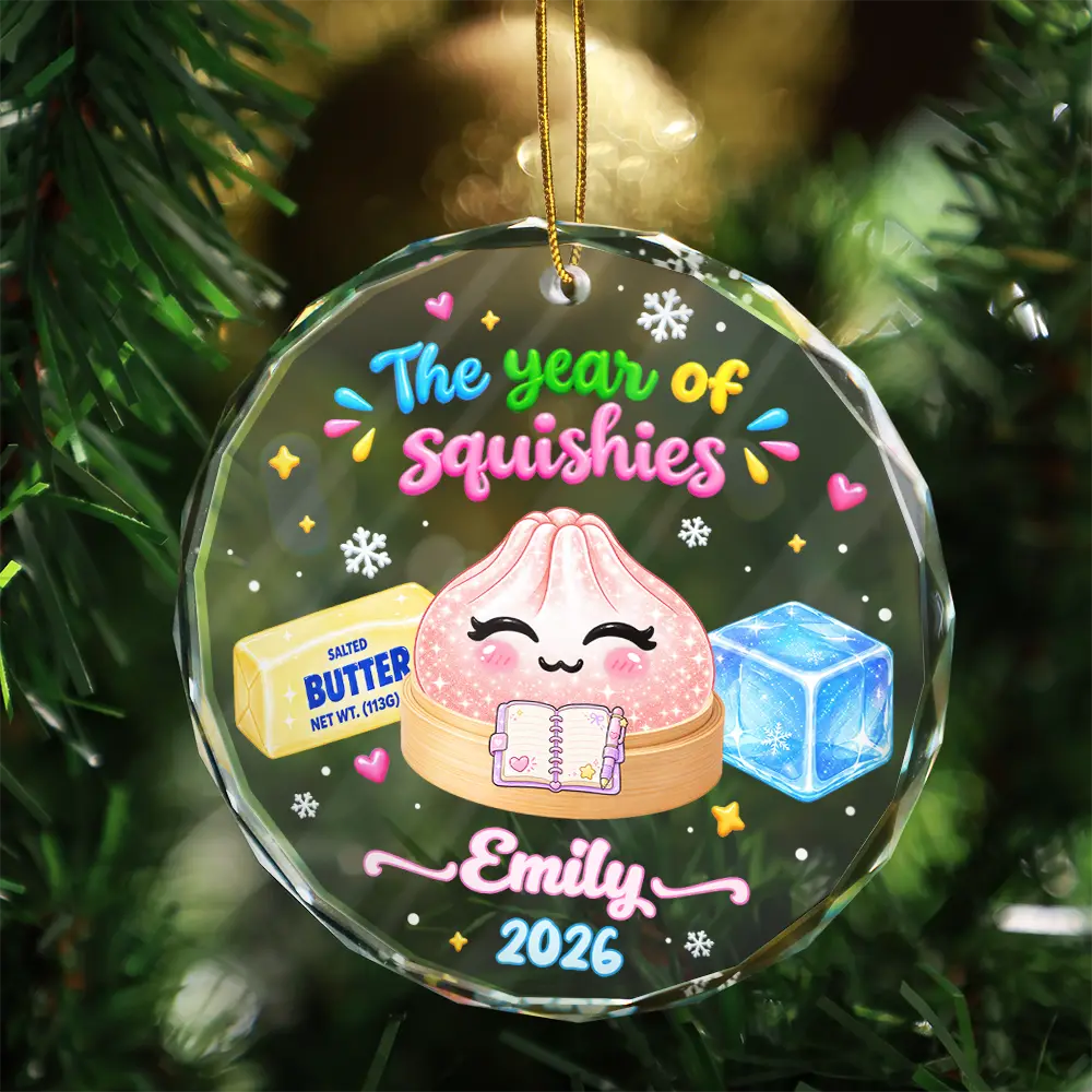 Top Market,Playful,Christmas,Gift For Kids,Icon - Custom Squishy Dumpling The Year Of Squishies Keepsake Gift For Kids - Personalized Circle Glass Ornament