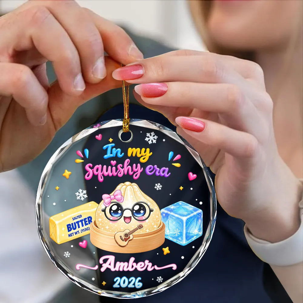 Top Market,Playful,Christmas,Gift For Kids,Icon - Custom Squishy Dumpling The Year Of Squishies Keepsake Gift For Kids - Personalized Circle Glass Ornament