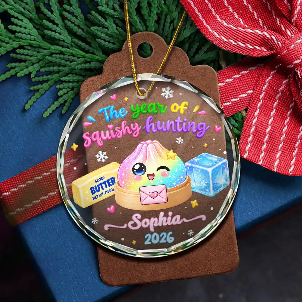 Top Market,Playful,Christmas,Gift For Kids,Icon - Custom Squishy Dumpling The Year Of Squishies Keepsake Gift For Kids - Personalized Circle Glass Ornament