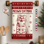 Art Design, Christmas, Custom Photo, Happy, Pet Lovers, Photo -  Knit-Style Line Art - Christmas Gift For Pet Lovers - Personalized Custom Photo Knit Line Art Pet Portrait Kitchen Towel