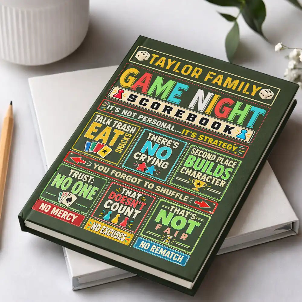 Board Game,Custom Text,Family,Humorous,Top Market - Gift For Board Game Lovers, Family, Parents, Grandparents - Personalized Funny Game Night Score Book Hardcover Journal