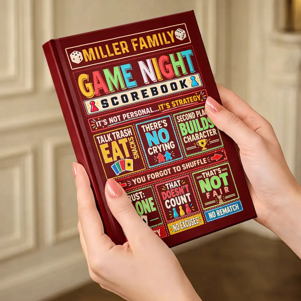 Board Game,Custom Text,Family,Humorous,Top Market - Gift For Board Game Lovers, Family, Parents, Grandparents - Personalized Funny Game Night Score Book Hardcover Journal