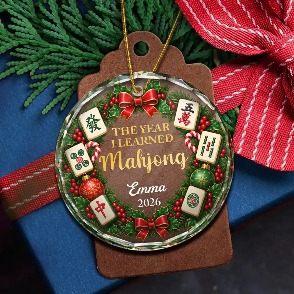 Christmas,Confident,Custom Text,Gift For Women,Gift For Yourself,Gifts For Her,Top Market - Christmas Gift For Mahjong Lovers - Personalized Merry Mahjong Circle Glass Ornament