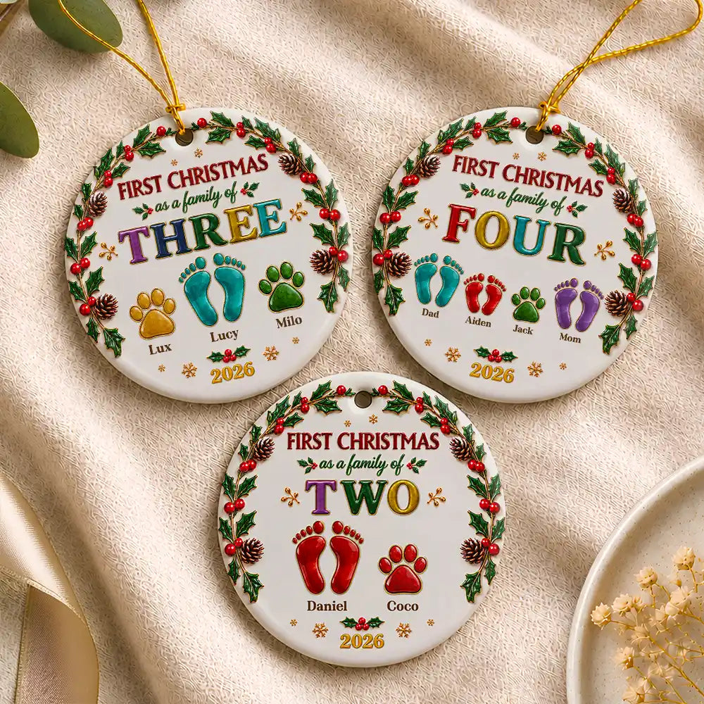 Christmas,Family,First Christmas,Icon,Sentimental,Top Market - Christmas Gift For New Parents - Personalized Our First Christmas As A Family Ceramic Ornament