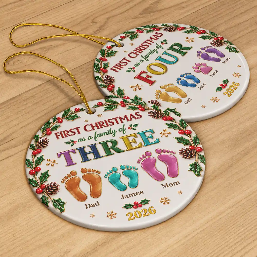 Christmas,Family,First Christmas,Icon,Sentimental,Top Market - Christmas Gift For New Parents - Personalized Our First Christmas As A Family Ceramic Ornament