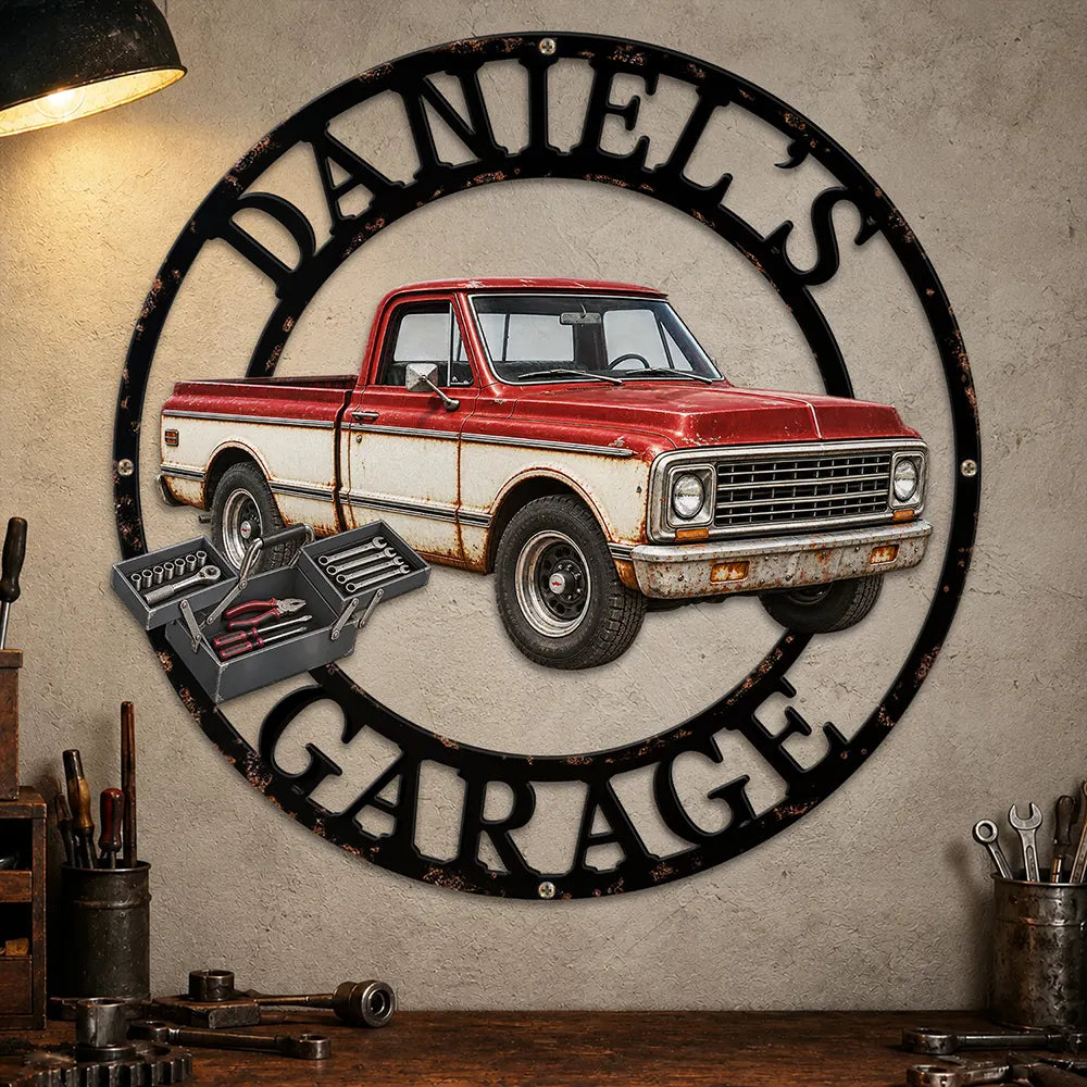 Garage Decor Gift For Husband - Personalized Custom Photo Mechanic Metal Sign
