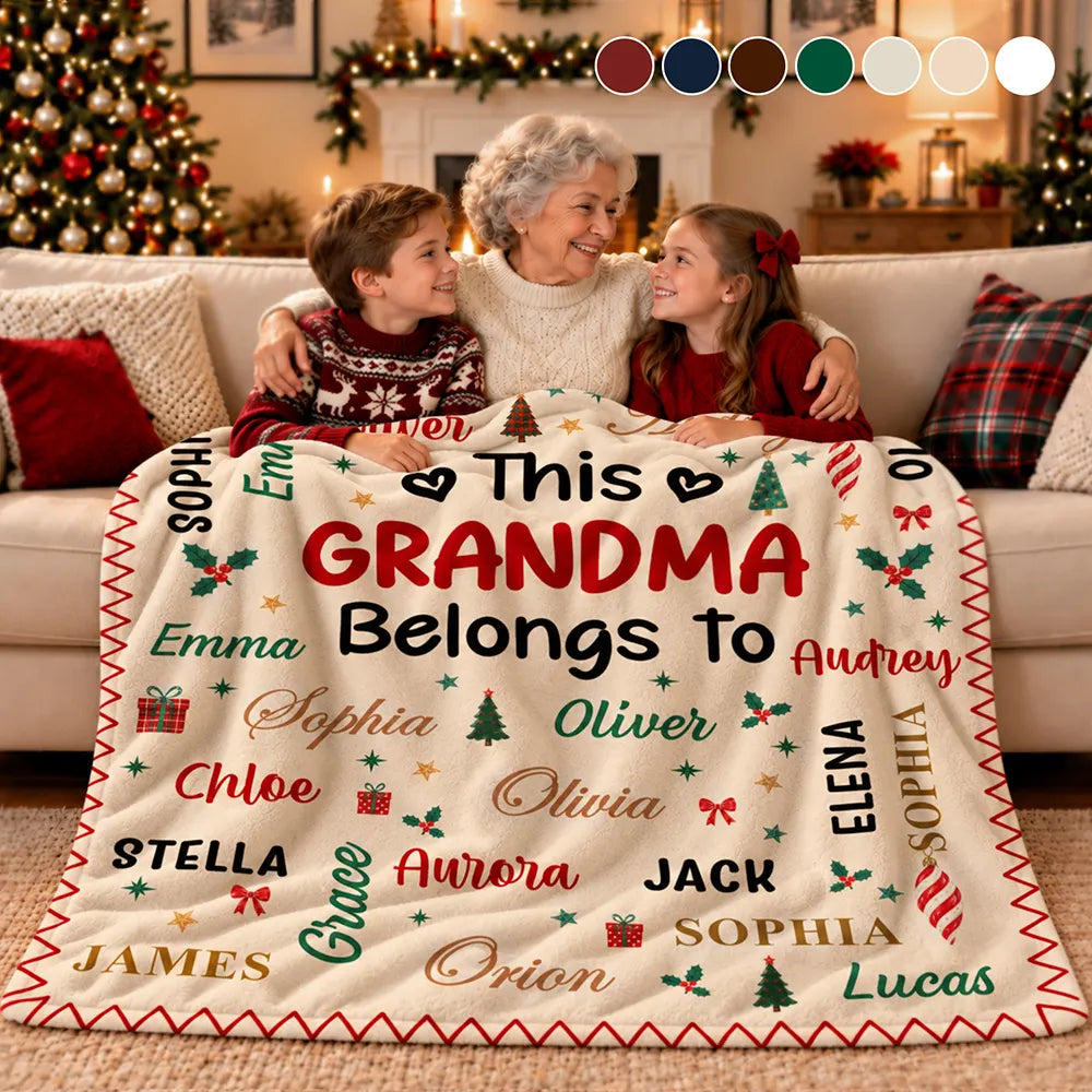 Christmas,Custom Text,Gift For Grandma,Gifts For Her,Happy - Christmas Gift For Grandma Nana - Personalized Kids Names Fleece Blanket, Sherpa Blanket