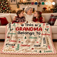 Christmas,Custom Text,Gift For Grandma,Gifts For Her,Happy - Christmas Gift For Grandma Nana - Personalized Kids Names Fleece Blanket, Sherpa Blanket