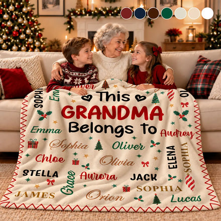 Christmas Gift For Grandma Nana - Personalized Kids Names Fleece Blanket, Sherpa Blanket