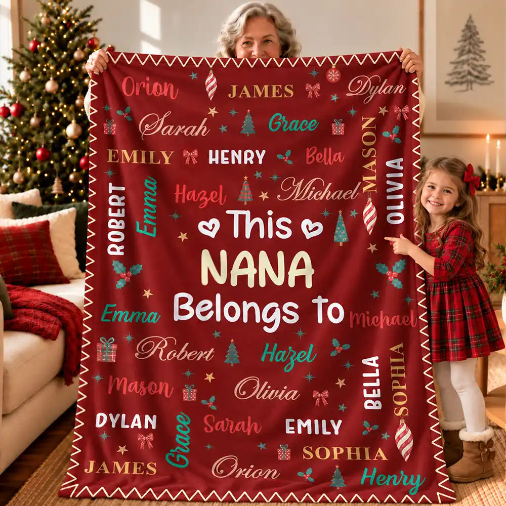 Christmas,Custom Text,Gift For Grandma,Gifts For Her,Happy - Christmas Gift For Grandma Nana - Personalized Kids Names Fleece Blanket, Sherpa Blanket