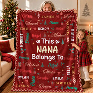 Christmas,Custom Text,Gift For Grandma,Gifts For Her,Happy - Christmas Gift For Grandma Nana - Personalized Kids Names Fleece Blanket, Sherpa Blanket