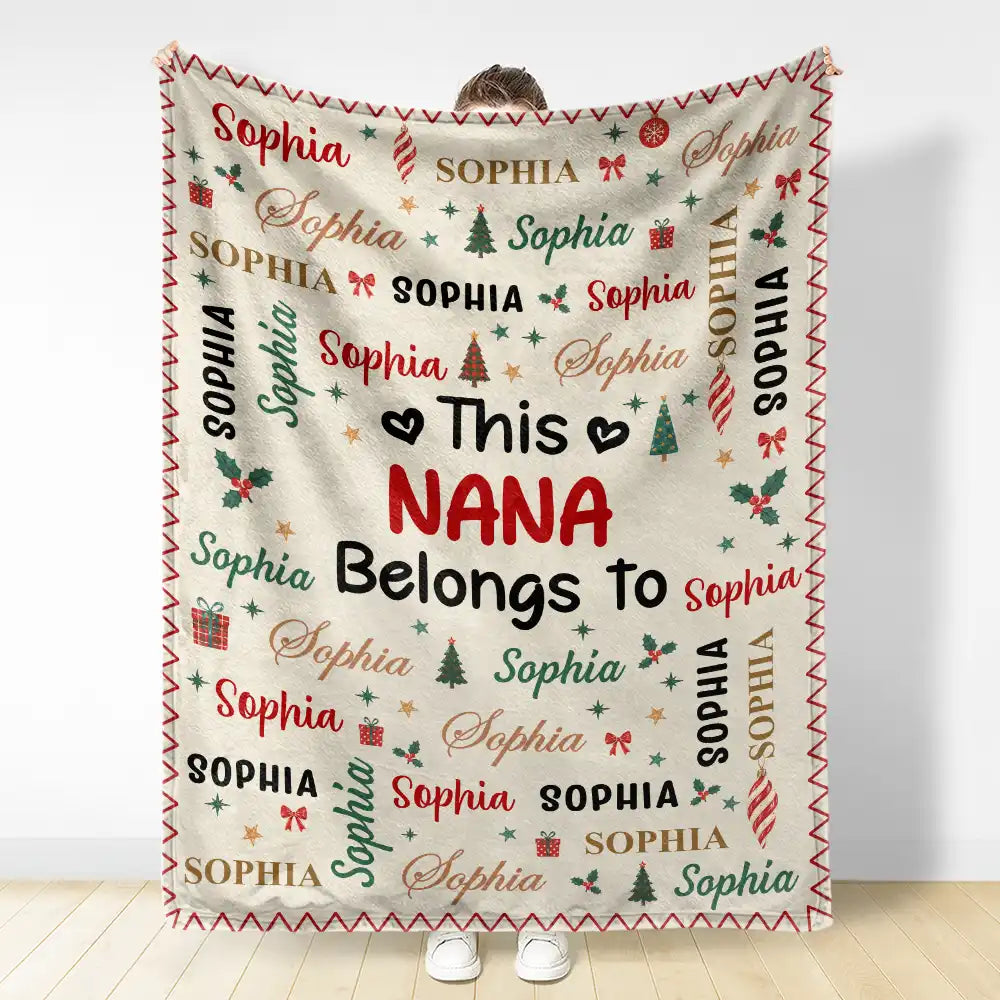 Christmas,Custom Text,Gift For Grandma,Gifts For Her,Happy - Christmas Gift For Grandma Nana - Personalized Kids Names Fleece Blanket, Sherpa Blanket