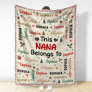 Christmas,Custom Text,Gift For Grandma,Gifts For Her,Happy - Christmas Gift For Grandma Nana - Personalized Kids Names Fleece Blanket, Sherpa Blanket