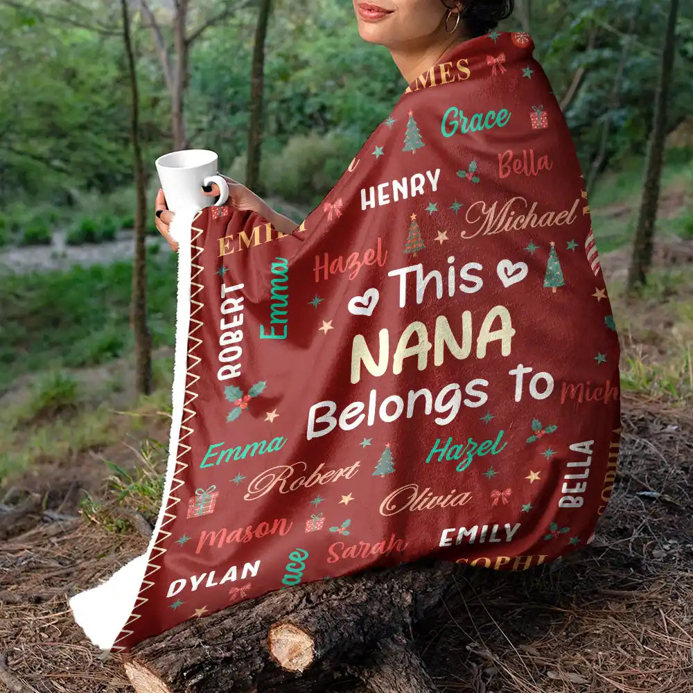 Christmas,Custom Text,Gift For Grandma,Gifts For Her,Happy - Christmas Gift For Grandma Nana - Personalized Kids Names Fleece Blanket, Sherpa Blanket