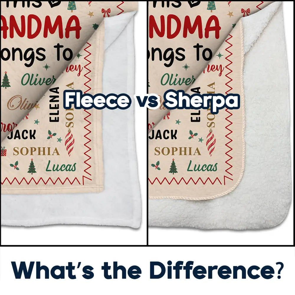 Christmas,Custom Text,Gift For Grandma,Gifts For Her,Happy - Christmas Gift For Grandma Nana - Personalized Kids Names Fleece Blanket, Sherpa Blanket