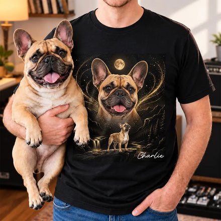 Gift For Dog Lovers - Personalized Custom Photo Moonlight Night Sky Portrait T Shirt