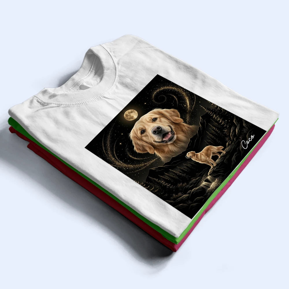 Art Design,Custom Photo,Pet Lovers,Photo - Moon Pet ,Playful - Gift For Dog Lovers - Personalized Custom Photo Moonlight Night Sky Portrait T Shirt