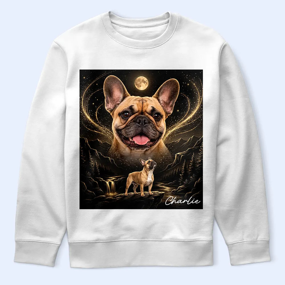 Art Design,Custom Photo,Pet Lovers,Photo - Moon Pet ,Playful - Gift For Dog Lovers - Personalized Custom Photo Moonlight Night Sky Portrait T Shirt