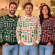Christmas,Custom Text,Family,Happy - Matching Christmas Gift For Family - Personalized Member Names Unisex Ugly Sweater