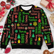 Christmas,Custom Text,Family,Happy - Matching Christmas Gift For Family - Personalized Member Names Unisex Ugly Sweater