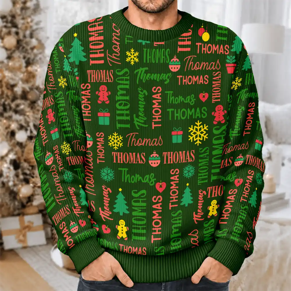 Christmas,Custom Text,Family,Happy - Matching Christmas Gift For Family - Personalized Member Names Unisex Ugly Sweater