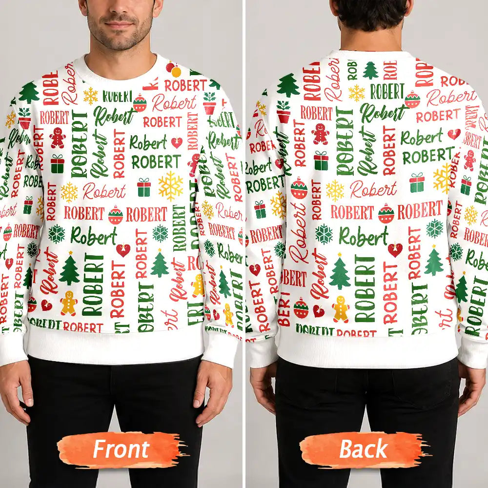 Christmas,Custom Text,Family,Happy - Matching Christmas Gift For Family - Personalized Member Names Unisex Ugly Sweater