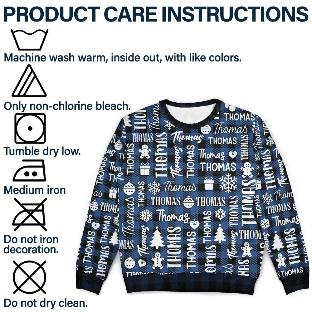Christmas,Custom Text,Family,Happy - Matching Christmas Gift For Family - Personalized Member Names Unisex Ugly Sweater