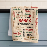 Christmas,Custom Text,Gift For Grandma,Gifts For Her,Happy - Christmas Gift For Grandma Nana - Personalized Kids Names Kitchen Towel